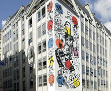 The collective of Parisian graffiti artists VLP creates a fresco in the Beaubourg center