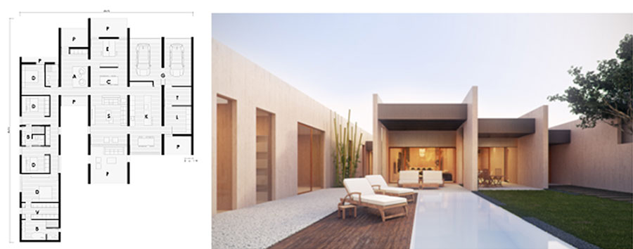 Photo et plan : modèle SOTO – 341 m² - © Casas inHAUS