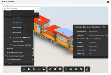 Screen capture showing embedded carbon data, as displayed in the BIM 360 model viewer - © Autodesk