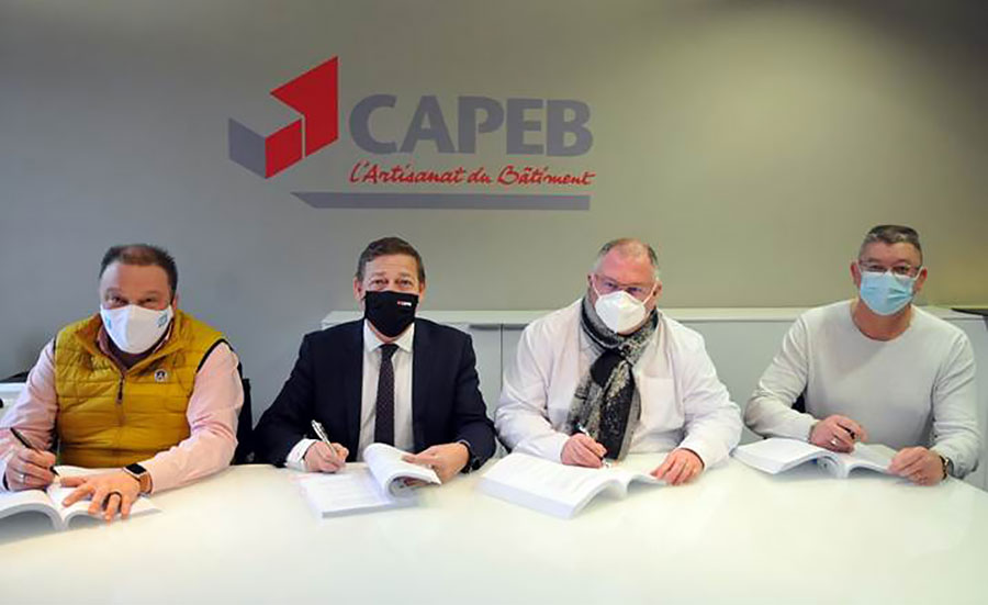 Christophe Pestelle (UNSA), Jean-Christophe Repon (CAPEB), Bruno Bothua (CGT), Pascal Barbey (CFDT) - © CAPEB