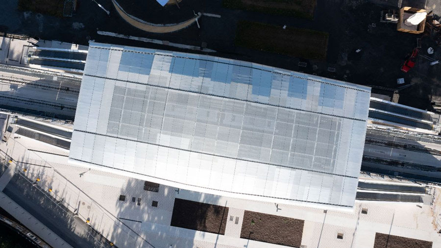 Metal envelope of the metro station seen from the sky, Rennes © Codina