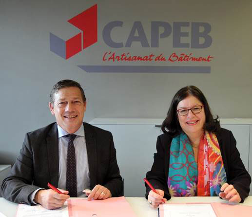 Jean-Christophe REPON, Président de la CAPEB, et Elisabeth BARDET, Directrice France et Export ROCKWOOL © Rockwool et CAPEB