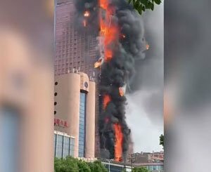 Skyscraper in China ravaged by fire