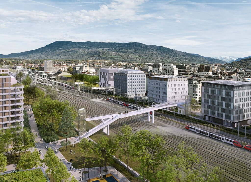 Insertion de la future passerelle de franchissement des voies ferrées entre Annemasse et Ambilly - © Agence D&A – Lylo