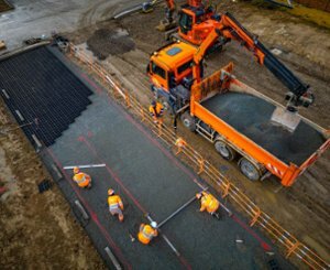 Colas installs permeable and eco-designed Purple Pav slabs on the McPhy Gigafactory site in Belfort