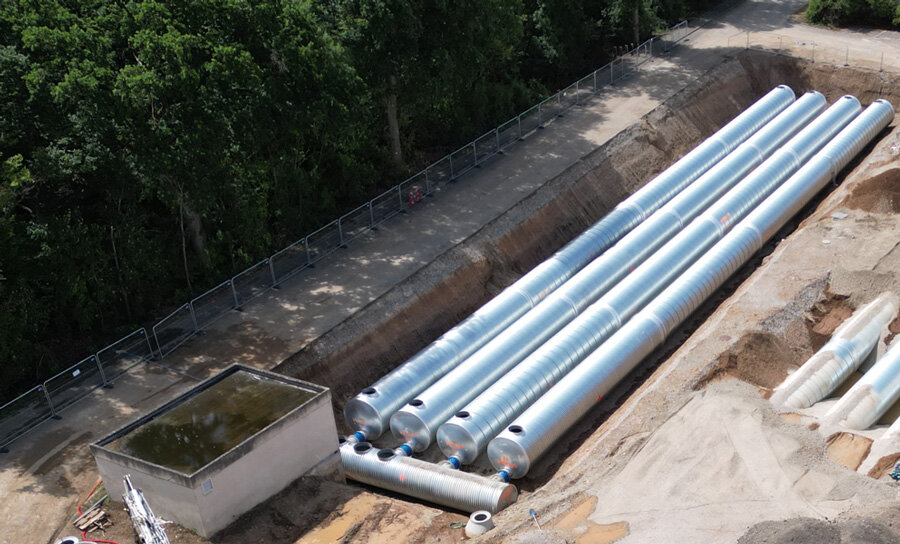 Sprinkler : réserve 1340 m³ TuboFIRE® Ø2500 avec brides pour un site industriel © ViaCon Sprinkler : réserve 1340 m³ TuboFIRE® Ø2500 avec brides pour un site industriel © ViaCon