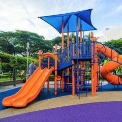 Shock absorbing flooring for playgrounds and sports grounds
