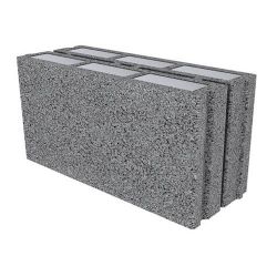 Building block in volcanic rock, filled with high-performance insulation