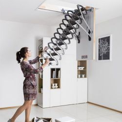 Retractable stairs with scissor ladder