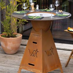 Reversible gas and charcoal brazier-plancha table