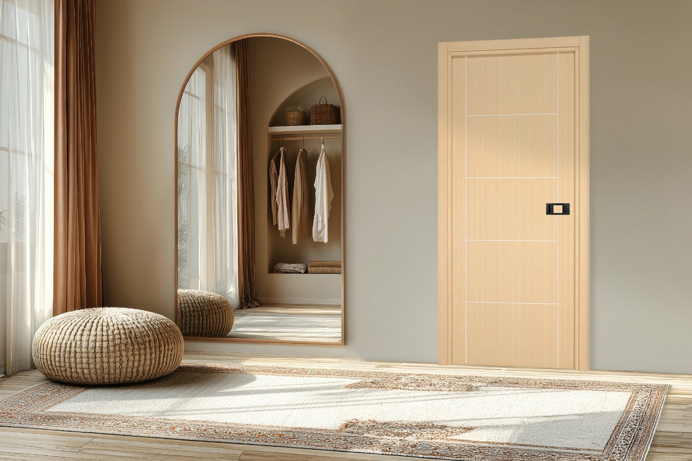 Porte d'intérieur avec inserts aspect métal et veinage vertical - © Reivilo Illustration