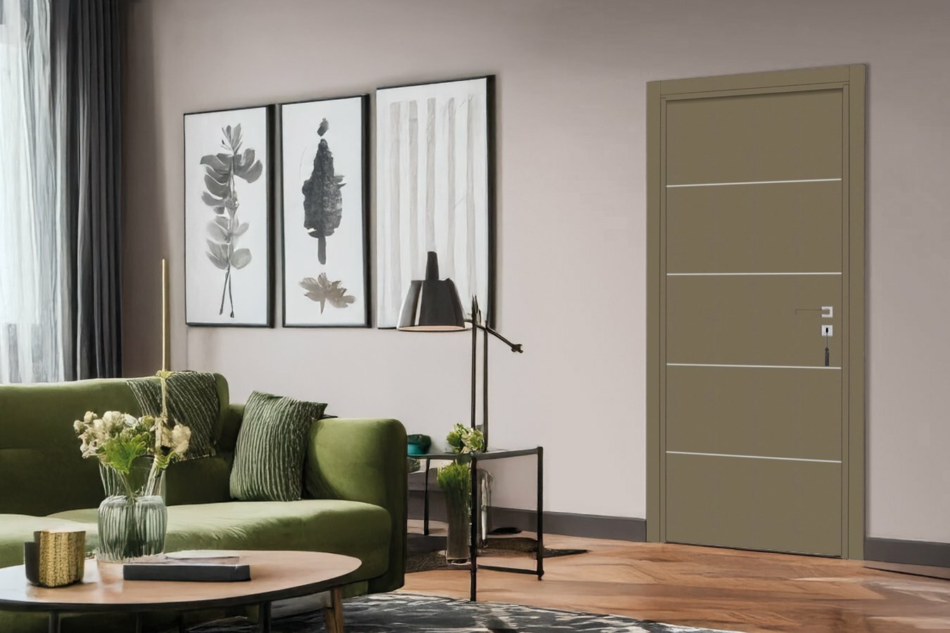 Porte d'intérieur avec inserts verticaux aspect métal - © Reivilo Illustration